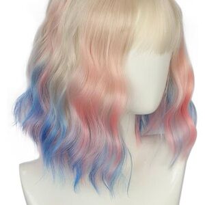 Blonde Wig with Pink and Blue Ombre